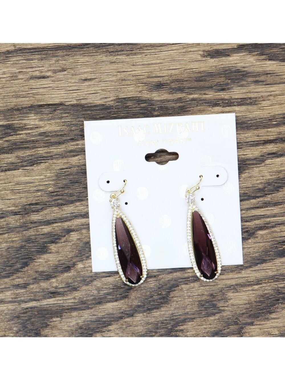 NWT Isaac Mizrahi Teardrop Rhinestone Pave Dangle Purple 2 in.